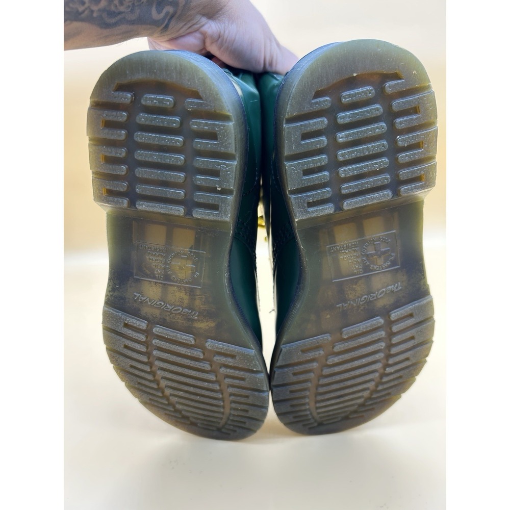 Dr. Martens 1460 Green Smooth Leather Boots Women's US 8 EU 39 Yellow Laces - Picture 5 of 6